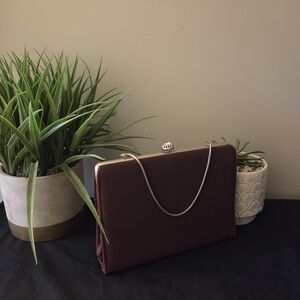 Elegant Women's Evening Clutch in Deep Brown with Silver Hardware